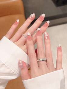 10 piezas de uñas postizas hechas a mano, para el Día de San Valentín, primavera y verano, de forma redonda, uñas postizas cortas, uñas falsas, uñas postizas acrílicas, uñas postizas hechas a mano, desmontables y reutilizables - Multicolor - Ver 4