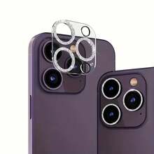 1pc Shiny Diamond Apple 17 Pro Max Camera Lens Film, Integrated Smartphone 16 Pro Max Camera, 14 Pro/15 Pro Max/16/15/14 Protective Lens Frame Tempered Glass Transparent Crystal Lens Film - Silver - View 5