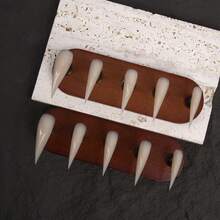 10片手工闪亮长龙爪美甲贴片，黑灰色闪粉尖头野兽美甲，原创设计，100%贴合，加厚可重复使用甲片 - 杏色 - 查看 5