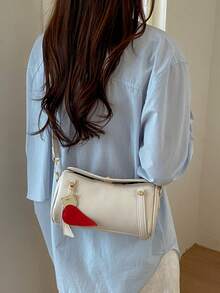 1件装时尚女士优雅单肩包，简约别致波士顿包，PU材质，手提，带吊坠，适合日常、通勤、度假，优雅女士包 - 米色 - 查看 7