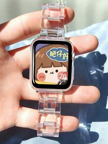 1pc Women's Fashion Transparent Watch Band, Compatible With Apple Watch 38mm 40mm 41mm 42mm 44mm 45mm 46mm 49mm, Minimalist Strap, Compatible With Apple Watch Series 11 10 9 8 7 6 5 4 3 2 1 SE, Compatible With Watch S11 S10 S9 S8 S7 S6, Fashionable Smart Watch Band, Compatible With Apple Watch Bands. - Clear - View 3