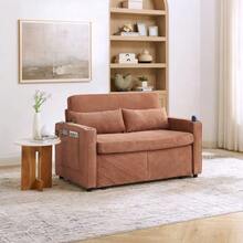 Minimalistisk, elegant och lätt 3-i-1 tvåsits bäddsoffa med glidande konvertibel funktion, USB-laddning, perfekt för tupplurar, beige - Orange - Visa 3