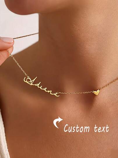 1 chiếc dây chuyền mặt hình trái tim khắc tên theo yêu cầu dành cho nữ, chất liệu thép không gỉ mạ vàng, nhiều chữ cái, trang sức cá nhân hóa, quà tặng Ngày của Mẹ.