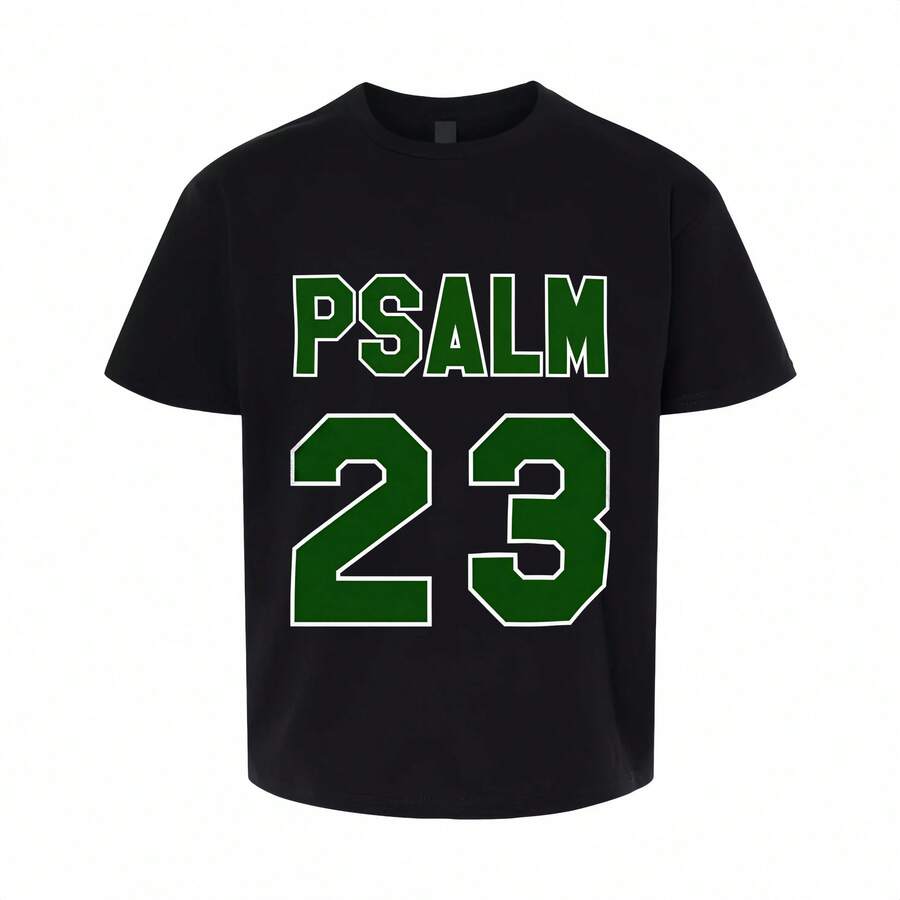 Women's Psalm 23 Jersey Premium T-Shirt - Cotton Casual Short Sleeve Crew Neck Top With Bold Green Lettering Soft Breathable Fabric For Holiday Parties And Gift Giving S-5XL - 黑色 - 查看 1