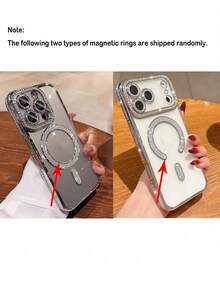 1PC Silver 2026 Advanced Shiny Rhinestone Phone Case, Compatible With IPhone 17 Apple Air 17e 16 15 14 13 12 11 Pro Max Plus, Magnetic Clear Lens Protection - Silver - View 7