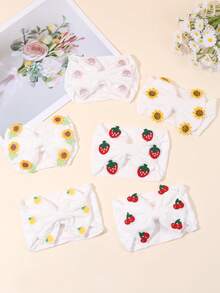 1/6 peças Faixa de cabelo bordada com frutas/flores para bebê menina, faixa de cabelo em tons pastel, macia e elástica, para bebês, crianças pequenas e recém-nascidas, presente de Natal, acessório de cabelo para bebê na primavera e no verão. - Multicolorido - Ver 3