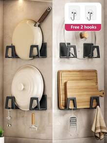 2pcs Plastic Pot Lid Rack, Wall-Mounted Pot Lid Holder Without Drilling, For Storing Pot Lids, Cutting Boards, Frying Pans And Other Kitchen Supplies - Multicolor - View 9