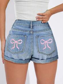 Teen Girls Straight Casual Fashionable Ripped Denim Shorts, Slim Fit - Light Wash - View 2