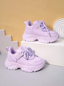 Giày thể thao da cho bé gái, giày sneaker đế dày mới cho trẻ em mùa xuân/hè, giày chạy bộ đế mềm chống trượt cho trẻ lớn, giày casual thời trang dán khóa, giày dép học sinh. - Màu tím - Xem 1