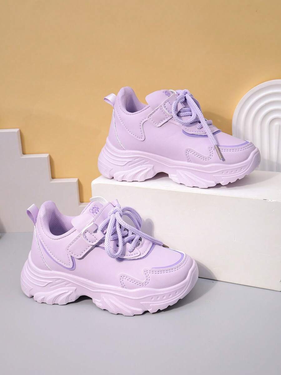 Giày thể thao da cho bé gái, giày sneaker đế dày mới cho trẻ em mùa xuân/hè, giày chạy bộ đế mềm chống trượt cho trẻ lớn, giày casual thời trang dán khóa, giày dép học sinh. - Màu tím - Xem 1