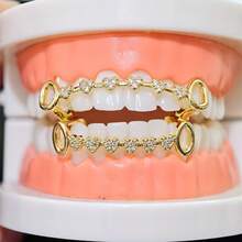 THATBOY 2个镂空心形立方氧化锆镶嵌嘻哈牙套，时尚派对礼物（女士） - 彩色 - 查看 14