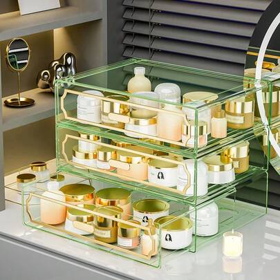 1个无限堆叠式桌面亚克力抽屉收纳盒，抽屉式，适用于宿舍文具、家庭日常用品及小杂物收纳