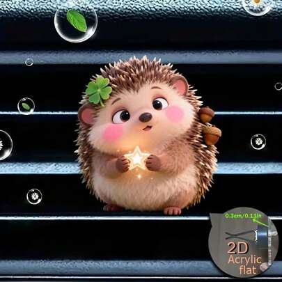 2D Flat, 1 Piece, Hedgehog-Pattern Car Air Vent Holder Decoration, "With Fragrance", Acrylic Cartoon Decorative Item, Car Interior Accessory, Clip-Type Air Freshener, "Fragrance Source", Suitable For Holiday Gifts