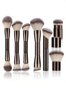 7pcs Multifunctional Double-Ended Makeup Brushes Set, Including Foundation Brush, Powder Brush, Blush Brush, Concealer Brush, Contour Brush, Suitable For Women - Coffee Brown - View 1