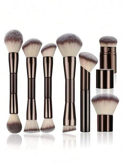 7pcs Multifunctional Double-Ended Makeup Brushes Set, Including Foundation Brush, Powder Brush, Blush Brush, Concealer Brush, Contour Brush, Suitable For Women