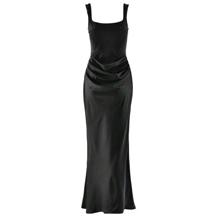 shein black bridesmaid dresses SHEIN Belle Asymmetrical Neck Ruched Split Thigh Bridesmaid Dress | Dress