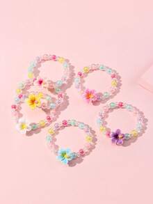 6件套可爱花朵吊坠彩色串珠手链，适合女孩日常、节日、生日派对佩戴，颜色随机 - 彩色 - 查看 3