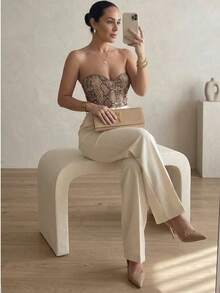 Quần ống đứng màu trơn thời trang, đa năng, thích hợp cho mùa xuân. - Màu be - Xem 7