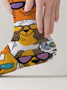 1 Pair 360° Printed Cartoon Puppy Pattern Crew Socks, Cute Dog Print Mid-Calf Socks, All-Season Unisex Comfort Casual Socks, Novelty Fun Pattern Socks - Multicolor - View 4