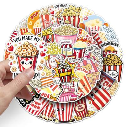 50Pcs Popcorn Toys Cartoon Popcorn Stickers Movie Popcorn Decor Cute Popcorn Graffiti Aesthetics Stickers Vinyl Stickers Stickers For Water Bottle, Guitar, Luggage, Phone, Case, Laptop, Skateboard, Gift