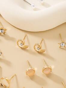 30件/套 时尚简约可爱花朵、星星、月亮耳环组合，适合日常休闲、约会、拍照等场合，女士耳环首饰礼盒套装 - 彩色 - 查看 5