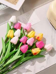 Colorful/White Artificial Tulip Flowers, Suitable For Mother's Day Gift, Desktop Decor, Wedding, Party, DIY Bouquet, Home Decor, Plastic Flowers, Decorations, Easter, Valentine's Day Wreath, Wedding Bouquet, Back To School Room Decor, School Supplies - Multicolor - View 3