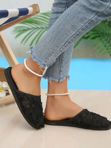 Dép lê lưới ren kiểu dáng mới mùa Xuân/Hè 2026, giày slip-on khoét lỗ dành cho nữ. - màu đen - Xem 4