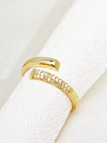 1pc Fashion Design Gold-Plated Copper Ring With Zirconia Stones, Women's Ring - A Gold Double-layered Ring - View 4