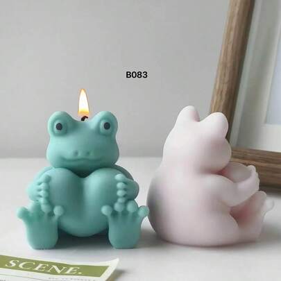 Khuôn nến hình ếch cầm trái tim, đồ thủ công tự làm từ thạch cao và nhựa hình động vật dùng để xông hương, khuôn trang trí nhà cửa đa năng.