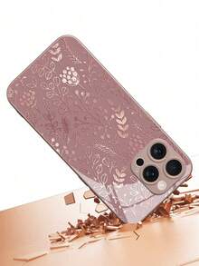 1件装优雅简约奢华柔和时尚玫瑰金叶子图案玻璃材质手机壳，兼容 17/16/15/14/13/12/11 Pro Max/7/8 Plus/Xr/Xs Max/6s、S25/S24/S22/S21/S10/A73/A56/A55/A54/A53/A36/A35/A34/A33/A26/A25/A13/A06/S23 FE/S23 Plus/S23 Ultra，钢化玻璃材质，高端大气质感，国际版，非国内版 - 粉色 - 查看 5