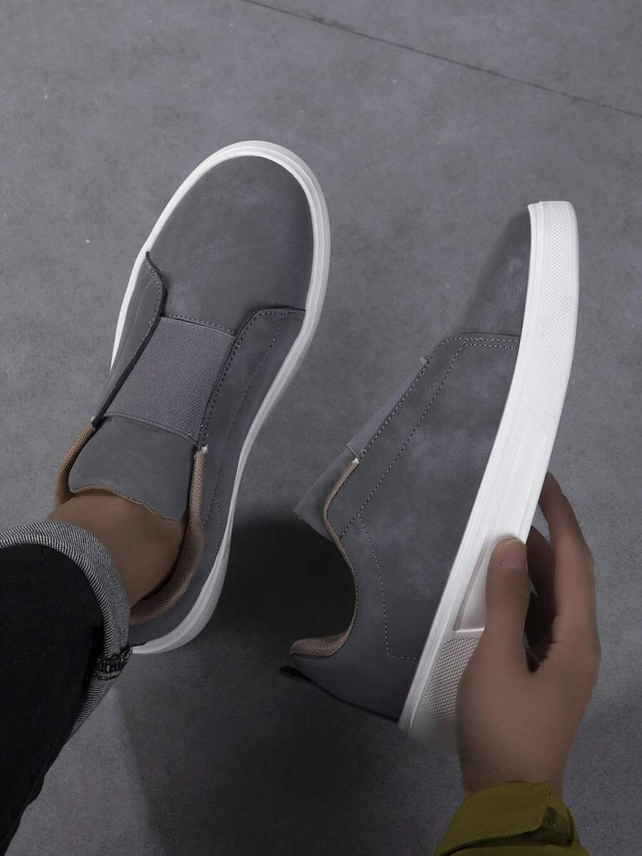 男士运动鞋、男士休闲鞋、时尚个性街头风学生帅气鞋、系带男鞋、男士滑板鞋 - 深灰色 - 查看 1