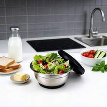 Bộ 1/5 món, bát trộn salad có nắp, bát đựng trái cây, bộ bát trộn, phụ kiện nhà bếp, bát trộn salad bằng thép không gỉ với đế silicon và thảm chống trượt, thích hợp để bảo quản thực phẩm, chuẩn bị bữa ăn, làm salad, dụng cụ nhà bếp. - màu đen - Xem 8