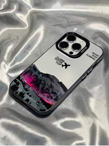 1pc Black & Pink Airplane Minimalist Personalized TPU Shockproof Full Coverage Phone Case, Compatible With IPhone 17, 16, 15, 14, 13, 12, 11 Pro Max, Air, And Series - Multicolor - View 2