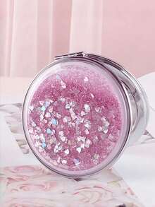 1pc Cute Student Double-Sided Magnifying Makeup Mirror, Portable Folding Compact Mirror With Dreamlike Glitter, Suitable For Girls - Multicolor - View 7