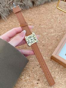 Square Women's Quartz Watch With Fashionable Retro Design And Artistic Niche Is The Best Choice For Daily Matching Gifts Leisure Gatherings - Brown - View 3