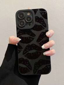 Lip Print Straight Edge Minimalist Design With Butterfly Chain White Shockproof Thick Phone Protective Case, Compatible With  15 XR/7/8,  15 Pro Max/12 Pro Max/13 Pro Max/14 Pro Max, 13, 14, 11, 12, 14, P11, P12, XS, XR, 7/8P, 7/8 Plus, A13 4G, A22, A21S, A51 4G, A52, S22 Ultra, A33 5G,  10,  Note 11 4G,  11 Lite, A53, A14, A23, S23 Ultra, S24, A14, A15, S23, A73, - style1 - 查看 7