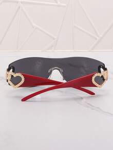 1pc Frameless Linked Heart Metal Decor Y2K Style Fashion Glasses, Suitable For Beach, Party, Gift, Vacation - 灰片紅腳 - 查看 3