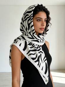 1pc Women's 90cm Luxurious Zebra Print Faux Silk Twill Scarf, Suitable For Daily Wear As Bandana, Headband, Hair Accessory,Beach,Holiday - Multicolor - View 5