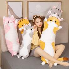 长毛猫毛绒抱枕柔软玩偶，可爱大号毛绒抱枕腿垫，慵懒睡眠伴侣，生日圣诞礼物 - 完美礼物 - 彩色 - 查看 6