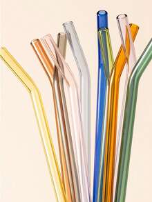 6支玻璃吸管配1个吸管清洁刷，可重复使用弯曲彩色玻璃吸管，8英寸x8毫米防碎可爱饮用吸管，配1个清洁刷，适用于咖啡、果汁、鸡尾酒、茶、饮料 - 彩色 - 查看 2