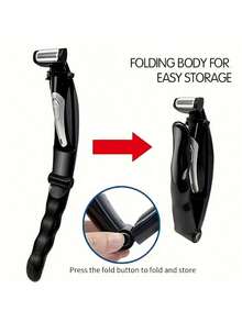 电动背部毛发修剪器，长柄设计，可拆卸手柄，男士背部剃毛器，高品质，背部理容，个人护理工具，符合人体工学的手柄，时尚修剪工具，精准，高品质刀片，USB充电，男士理容套装，家用理发工具，旅行理发套装 - 黑色 - 查看 6