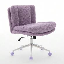 26.4-Inch Wide Office Chair, Faux Fur Pillow Office Chair For Home Use, Metal Base, Adjustable Swivel Office Chair, Toilet Chair (Pink), DE1875VT - 紫色 - 查看 3