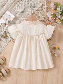 Áo sơ mi trắng tay ngắn cổ bẻ dáng thường ngày cho bé gái, thích hợp mặc mùa hè. - Màu be - Xem 2