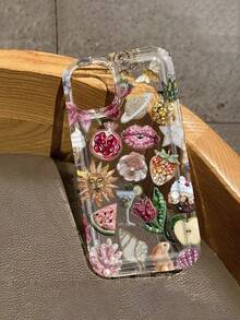 Lips 1pc Airbag Bead Embroidered Pomegranate Lip Pattern Full Coverage TPU Shockproof Phone Case Compatible With Apple 17, 16, 15, 14, 13, 12, 11 Pro Max And Series - Multicolor - View 1