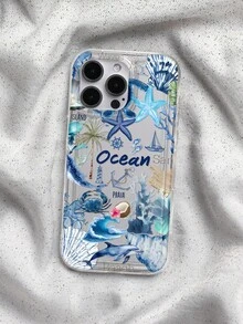 1个装防震手机壳，简约海洋元素设计 - 海豚、海星、帆船，透明材质，带大摄像头开孔，适用于 17 Air/17 Pro Max/17/16 Plus/15/14/13/12/11/XS Max/XR/7/8 - 彩色 - 查看 2