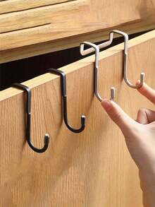 1pc S-Shaped Stainless Steel Wall Hook, No Drilling Required, Suitable For Bathroom, Kitchen, Cabinet, Hanging Towels, Clothes - Red - View 2
