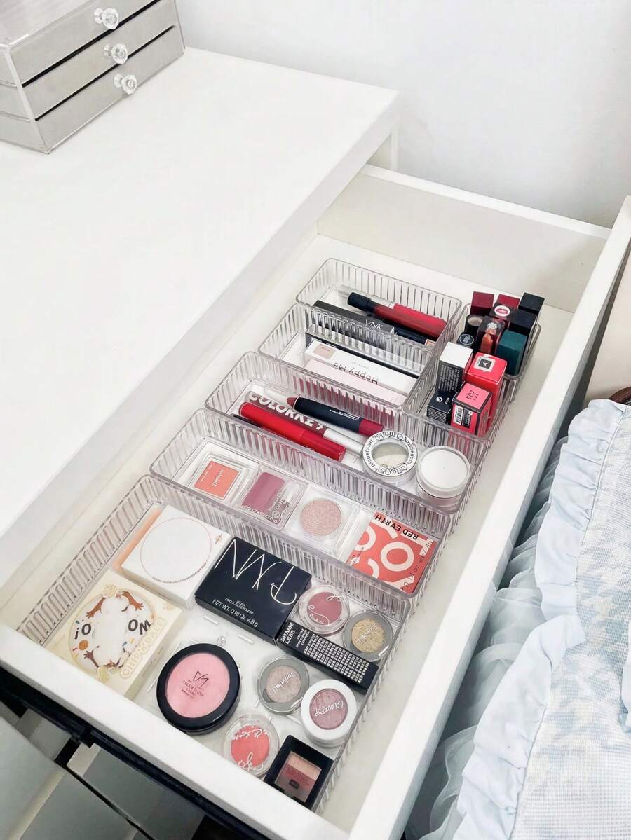 7/6件套透明抽屉式收纳盒，化妆品收纳盒，抽屉分隔器，浴室必备，卧室必备，旅行必备，返校季必备 - 無色 - 查看 1