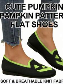 Giày bệt nữ họa tiết bí ngô Halloween 2025, giày lười thoáng khí, đế mềm chống trượt thoải mái, giày đi bộ thường ngày, màu xanh neon tương phản, giày thời trang phù hợp cho đi lại hàng ngày, dự tiệc Halloween, đi trong nhà và ngoài trời. - Nhiều màu - Xem 2