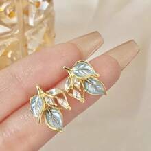 1pair, Premium And Unique Oil Drop Leaf Earrings, Fashionable And Niche Artistic Versatile Earrings - Multicolor - View 5