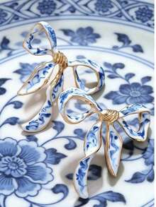 1 Pair European And American Retro Artistic Bowknot Design Earrings, Creative Elegant Porcelain-Inspired Earrings - Multicolor - View 2
